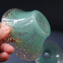 Load image into Gallery viewer, SCOTTISH GLASS. Collectable Small PAIR of 1930s Monart Bowls. Aqua with Silver Aventurine (I)
