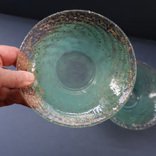 Load image into Gallery viewer, SCOTTISH GLASS. Collectable Small PAIR of 1930s Monart Bowls. Aqua with Silver Aventurine (I)
