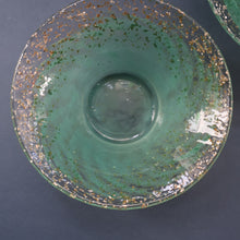 Load image into Gallery viewer, SCOTTISH GLASS. Collectable Small PAIR of 1930s Monart Bowls. Aqua with Silver Aventurine (I)
