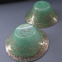 Load image into Gallery viewer, SCOTTISH GLASS. Collectable Small PAIR of 1930s Monart Bowls. Aqua with Silver Aventurine (H)
