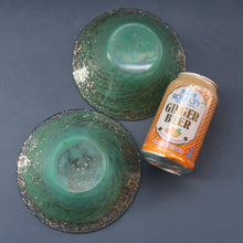 Load image into Gallery viewer, SCOTTISH GLASS. Collectable Small PAIR of 1930s Monart Bowls. Aqua with Silver Aventurine (H)
