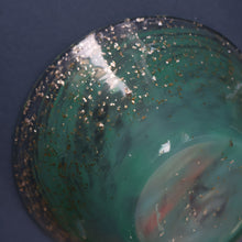 Load image into Gallery viewer, SCOTTISH GLASS. Collectable Small PAIR of 1930s Monart Bowls. Aqua with Silver Aventurine (H)

