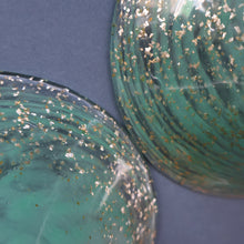 Load image into Gallery viewer, SCOTTISH GLASS. Collectable Small PAIR of 1930s Monart Bowls. Aqua with Silver Aventurine (H)
