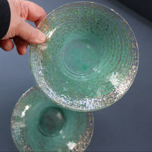 Load image into Gallery viewer, SCOTTISH GLASS. Collectable Small PAIR of 1930s Monart Bowls. Aqua with Silver Aventurine (H)
