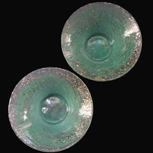 Load image into Gallery viewer, SCOTTISH GLASS. Collectable Small PAIR of 1930s Monart Bowls. Aqua with Silver Aventurine (H)
