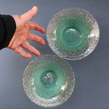 Load image into Gallery viewer, SCOTTISH GLASS. Collectable Small PAIR of 1930s Monart Bowls. Aqua with Silver Aventurine (G)

