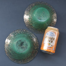 Load image into Gallery viewer, SCOTTISH GLASS. Collectable Small PAIR of 1930s Monart Bowls. Aqua with Silver Aventurine (G)
