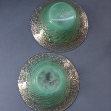 Load image into Gallery viewer, SCOTTISH GLASS. Collectable Small PAIR of 1930s Monart Bowls. Aqua with Silver Aventurine (G)
