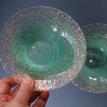 Load image into Gallery viewer, SCOTTISH GLASS. Collectable Small PAIR of 1930s Monart Bowls. Aqua with Silver Aventurine (G)
