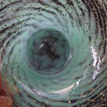 Load image into Gallery viewer, SCOTTISH GLASS. Collectable Small PAIR of 1930s Monart Bowls. Aqua with Silver Aventurine (G)
