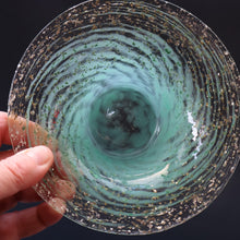Load image into Gallery viewer, SCOTTISH GLASS. Collectable Small PAIR of 1930s Monart Bowls. Aqua with Silver Aventurine (G)
