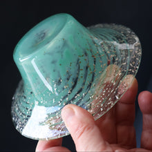 Load image into Gallery viewer, SCOTTISH GLASS. Collectable Small PAIR of 1930s Monart Bowls. Aqua with Silver Aventurine (G)
