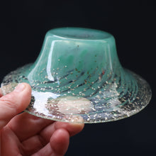 Load image into Gallery viewer, SCOTTISH GLASS. Collectable Small PAIR of 1930s Monart Bowls. Aqua with Silver Aventurine (G)
