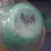 Load image into Gallery viewer, SCOTTISH GLASS. Collectable Small PAIR of 1930s Monart Bowls. Aqua with Silver Aventurine (G)
