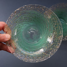 Load image into Gallery viewer, SCOTTISH GLASS. Collectable Small PAIR of 1930s Monart Bowls. Aqua with Silver Aventurine (G)
