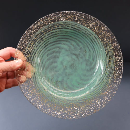 SCOTTISH GLASS. Collectable 1930s Monart Plate with Shallow Dip. 9 1/4  inches (C)