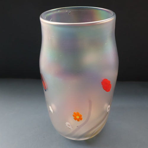 SIGNED John Ditchfield Iridescent Glasform White Iridescent Glass Vase. 6 1/2 INCHES