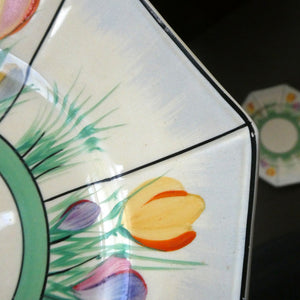 Sweet 1930s Pair of Royal Venton Ware ART DECO Side Plates with Hand Painted Crocus Decoration