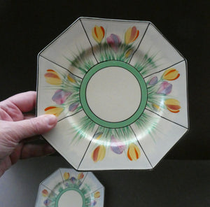 Sweet 1930s Pair of Royal Venton Ware ART DECO Side Plates with Hand Painted Crocus Decoration