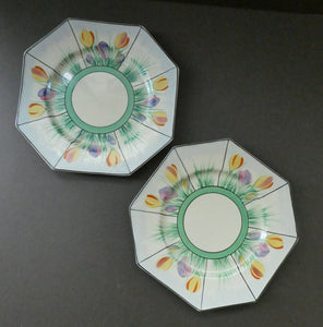 Sweet 1930s Pair of Royal Venton Ware ART DECO Side Plates with Hand Painted Crocus Decoration