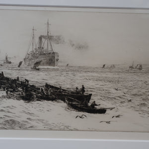 ORIGINAL ETCHING: William Lionel Wyllie (1851 – 1931) TYNEMOUTH. Pencil Signed