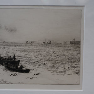 ORIGINAL ETCHING: William Lionel Wyllie (1851 – 1931) TYNEMOUTH. Pencil Signed