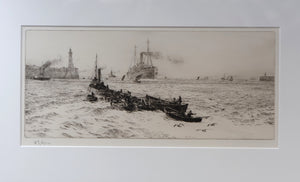 ORIGINAL ETCHING: William Lionel Wyllie (1851 – 1931) TYNEMOUTH. Pencil Signed