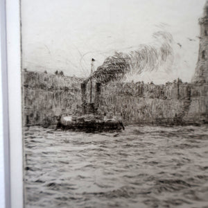ORIGINAL ETCHING: William Lionel Wyllie (1851 – 1931) TYNEMOUTH. Pencil Signed