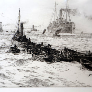 ORIGINAL ETCHING: William Lionel Wyllie (1851 – 1931) TYNEMOUTH. Pencil Signed