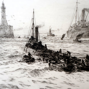 ORIGINAL ETCHING: William Lionel Wyllie (1851 – 1931) TYNEMOUTH. Pencil Signed
