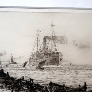 ORIGINAL ETCHING: William Lionel Wyllie (1851 – 1931) TYNEMOUTH. Pencil Signed