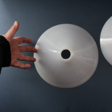 Load image into Gallery viewer, MATCHED PAIR of Antique 1930s  White Glass &quot;Coolie&quot; Hanging or Pendant Lightshades
