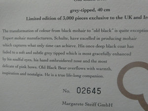 LARGE Steiff Bear with GROWLER. Limited Edition 2007. British Collector's Club. "Old Black Bear"