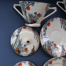 Load image into Gallery viewer, PAIR OF Royal Cauldron Clare de Lune. Lidded Cups, Saucers and Side Plate
