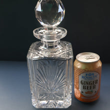 Load image into Gallery viewer, Heavy Square Cut EDINBURGH CRYSTAL Decanter with Faceted Heavy Globe Stopper. STAR OF EDINBURGH. 10 inches
