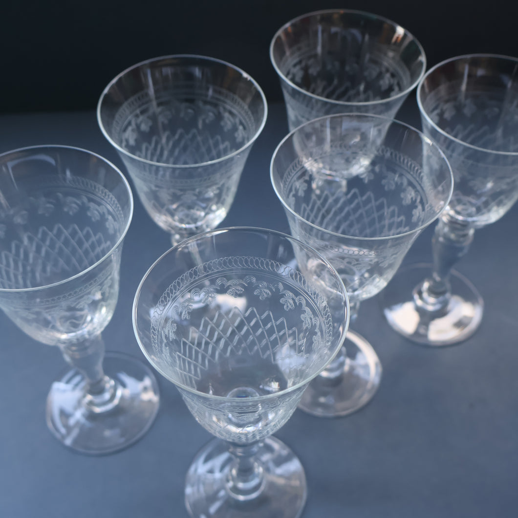 SET OF SIX Bohemian Glass Claret Wine Glasses. LADY HAMILTON Pall Mall Pattern