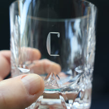 Load image into Gallery viewer, THREE Vintage Edinburgh Crystal Whisky Tumblers / Glasses. STAR OF EDINBURGH. Engraved with letter &quot;C&quot; 
