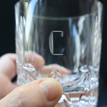 Load image into Gallery viewer, THREE Vintage Edinburgh Crystal Whisky Tumblers / Glasses. STAR OF EDINBURGH. Engraved with letter &quot;C&quot; 
