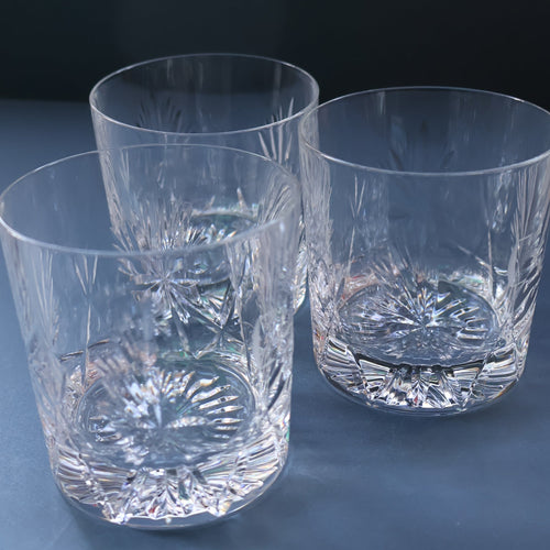 THREE Vintage Edinburgh Crystal Whisky Tumblers / Glasses. STAR OF EDINBURGH. Engraved with letter 