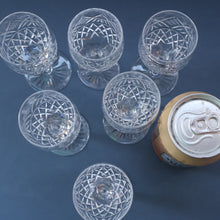 Load image into Gallery viewer, SET OF SIX EDINBURGH CRYSTAL (EDI8 Pattern) Small White Wine Glasses. SIGNED Height 4 5/8 inches
