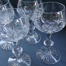 Load image into Gallery viewer, SET OF EIGHT Vintage Edinburgh Crystal HOCK Wine Glasses. STAR OF EDINBURGH: 6 1/4 inches. Engraved with letter &quot;C&quot;
