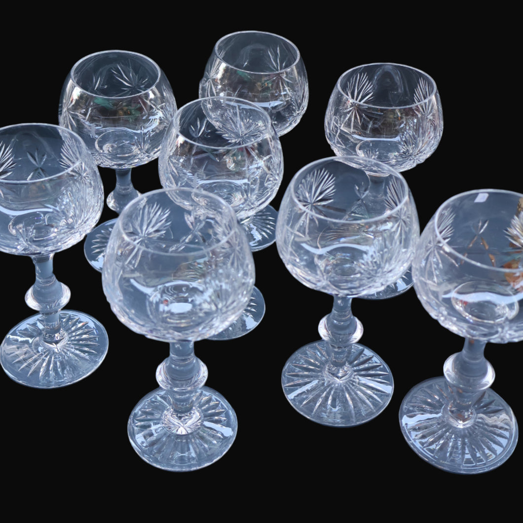SET OF EIGHT Vintage Edinburgh Crystal HOCK Wine Glasses. STAR OF EDINBURGH: 6 1/4 inches. Engraved with letter 