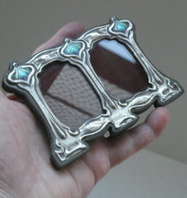 Load image into Gallery viewer, Antique Miniature Art Nouveau STERLING SILVER Double Photo Frame with Enamel Highlights
