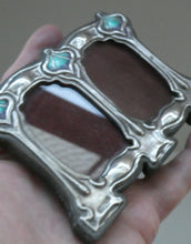 Load image into Gallery viewer, Antique Miniature Art Nouveau STERLING SILVER Double Photo Frame with Enamel Highlights
