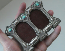 Load image into Gallery viewer, Antique Miniature Art Nouveau STERLING SILVER Double Photo Frame with Enamel Highlights
