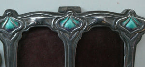 Antique Miniature Art Nouveau STERLING SILVER Double Photo Frame with Enamel Highlights