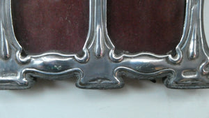 Antique Miniature Art Nouveau STERLING SILVER Double Photo Frame with Enamel Highlights