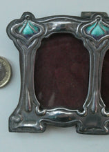 Load image into Gallery viewer, Antique Miniature Art Nouveau STERLING SILVER Double Photo Frame with Enamel Highlights
