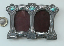 Load image into Gallery viewer, Antique Miniature Art Nouveau STERLING SILVER Double Photo Frame with Enamel Highlights
