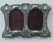 Load image into Gallery viewer, Antique Miniature Art Nouveau STERLING SILVER Double Photo Frame with Enamel Highlights
